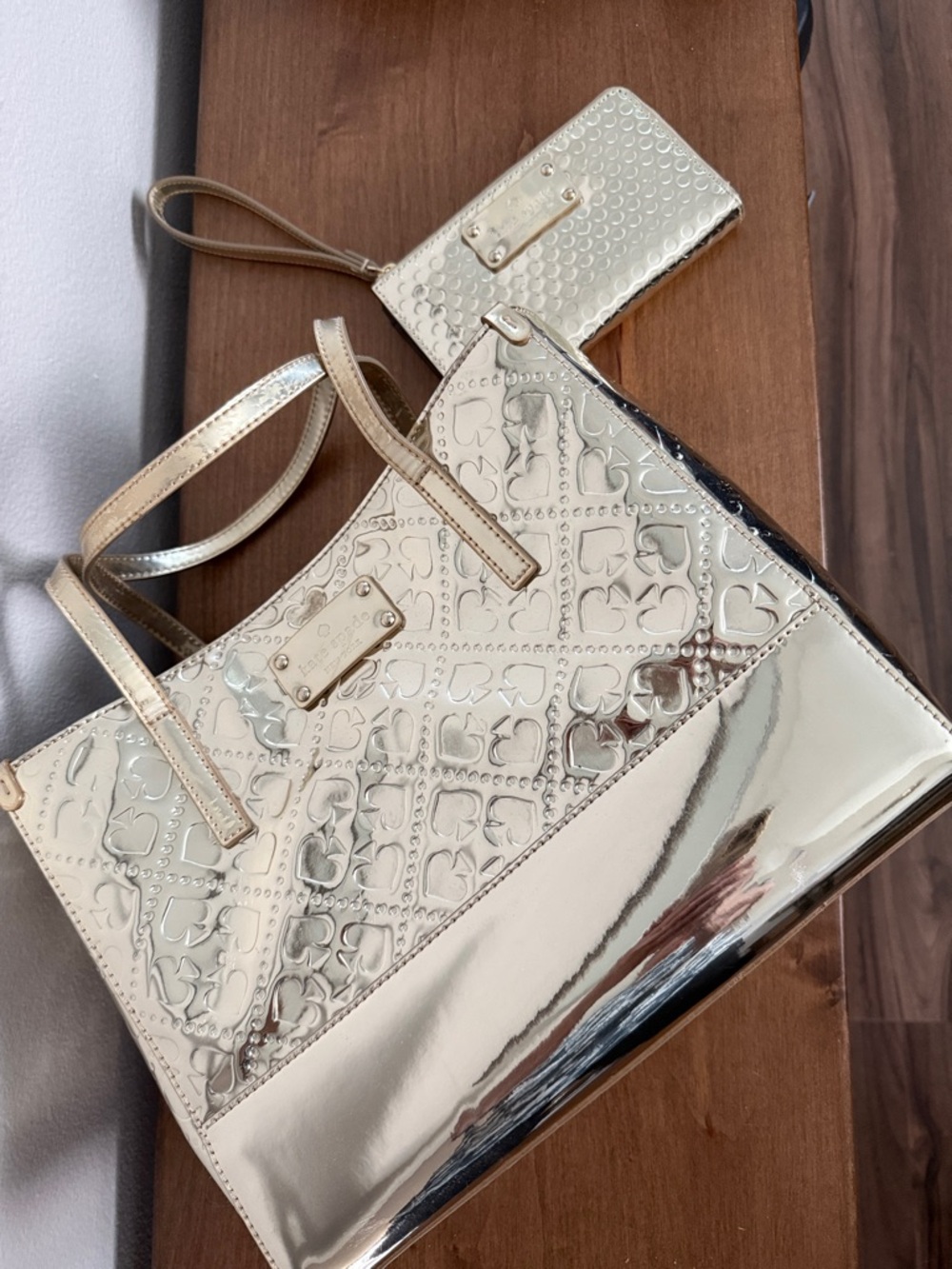 kate spade Metallic Gold Tote with Matching Wristlet